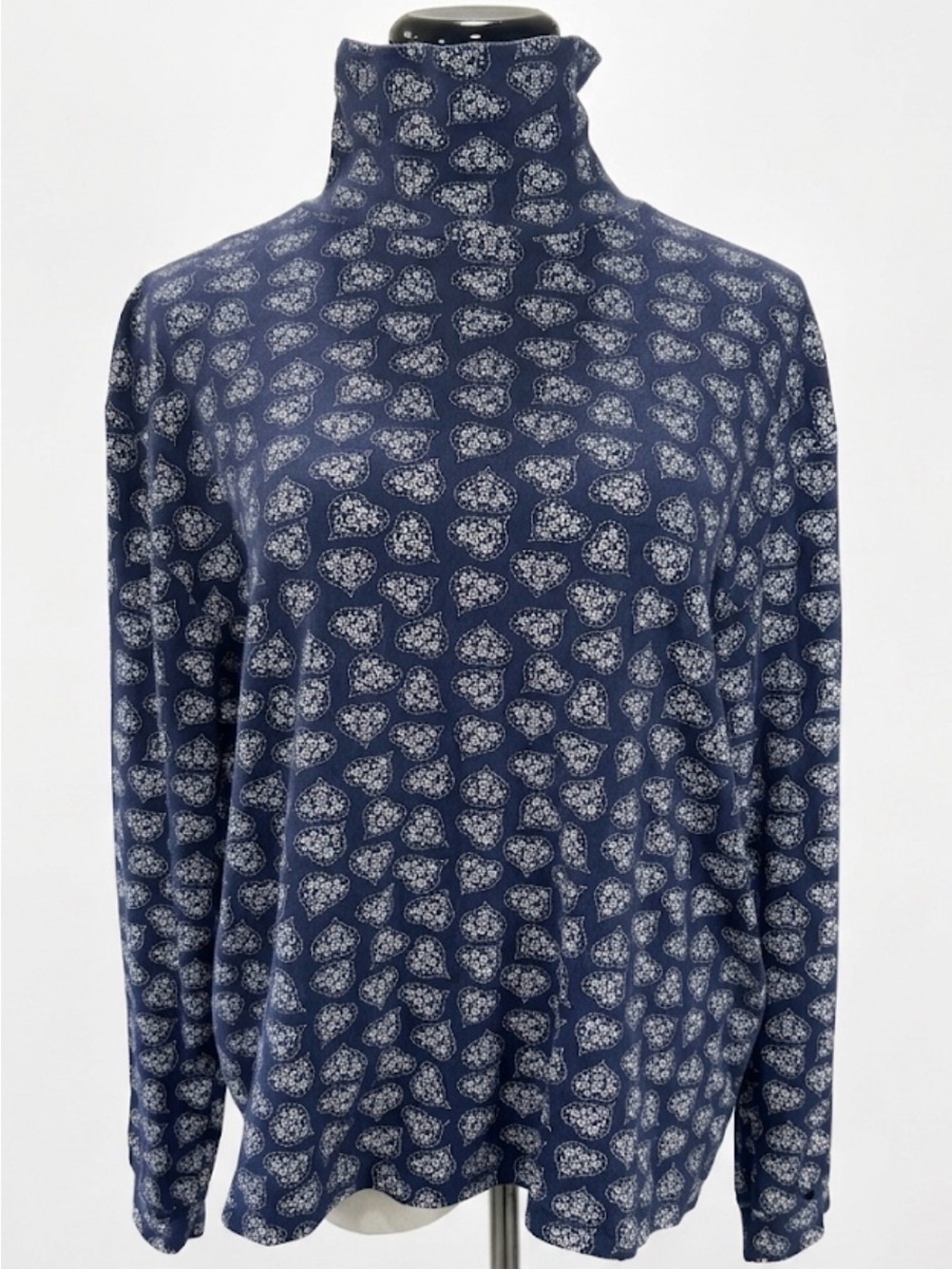 Vintage 90s Partners Mervyns Turtleneck Shirt XL Navy Blue White Heart Flora
